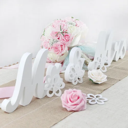 Miniatura 23 de Mr and Mrs Signs - Decoración de mesa de boda, letras independientes de madera para accesorios de fotos, decoración rústica, regalo de fiesta