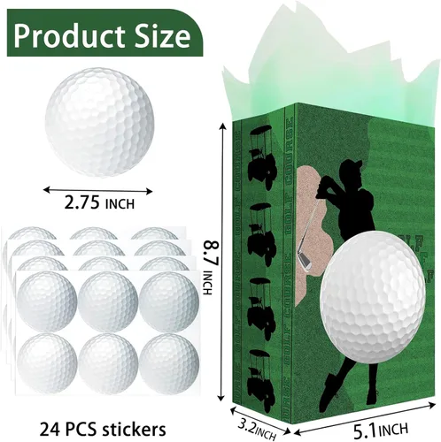 Miniatura 3 de Bolsas de regalo para fiesta de golf Outego – 24 piezas de bolsas de regalo de golf con 5 diseños, bolsas de papel para golosinas para decoraciones