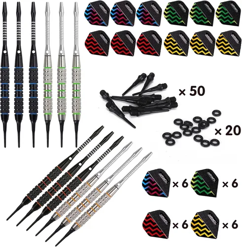 Miniatura 2 de Turnart Juego de dardos con punta de plástico - Juego de dardos profesionales de punta suave para tablero electrónico de 12 piezas, 18 gramos con 50