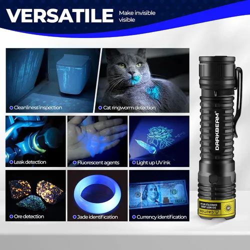 Miniatura 3 de DARKBEAM Linterna UV 365 nm Luz Negra LED, Mini pero Potente Lámpara de Bosque Recargable Ultravioleta USB -C, Detector de Orina de Mascotas