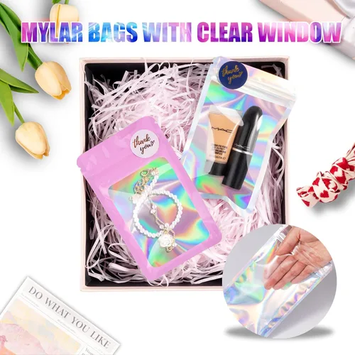 Miniatura 3 de Jetmore 100 piezas Bolsas Holográficas Mylar Resellables para Pequeñas Empresas Bolsa de Embalaje Sellable para Dulces Almacenamiento de Alimentos