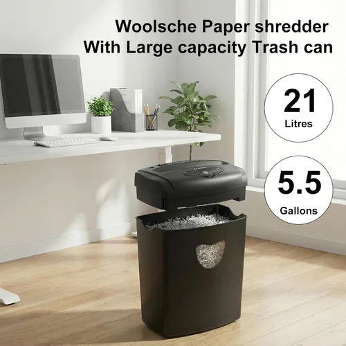 Miniatura 7 de Woolsche - Trituradora de papel de corte cruzado de 12 hojas con papelera grande de 5.55 galones - Seguridad P-4, trituración en 3 modos