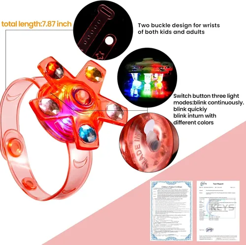 Miniatura 5 de Paquete de 24 pulseras LED Fidget Spinner – Recuerdos de fiesta que brillan en la oscuridad para niños de 4 a 8 a 12, juguetes de caja del tesoro