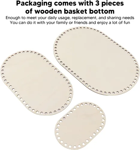 Miniatura 5 de Zerodis Base de cesta de madera, 3 piezas ovaladas de base de madera moldeadora redonda para tejer, suministros de ganchillo para hacer manualidades