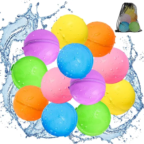 Globos de agua reutilizables, paquete de 12 bombas de agua recargables autosellantes de llenado rápido, juguetes de silicona sin látex para