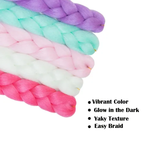 Miniatura 3 de 5 extensiones de cabello trenzado colorido de 24 pulgadas que brillan en la oscuridad arco iris jumbo trenzas extensiones de cabello