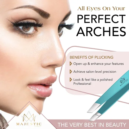 Miniatura 2 de Majestic Bombay Pinzas de punta fina + inclinadas para mujeres y hombres, garrapatas astilladas, depilación facial, cejas y encarnadas, afiladas