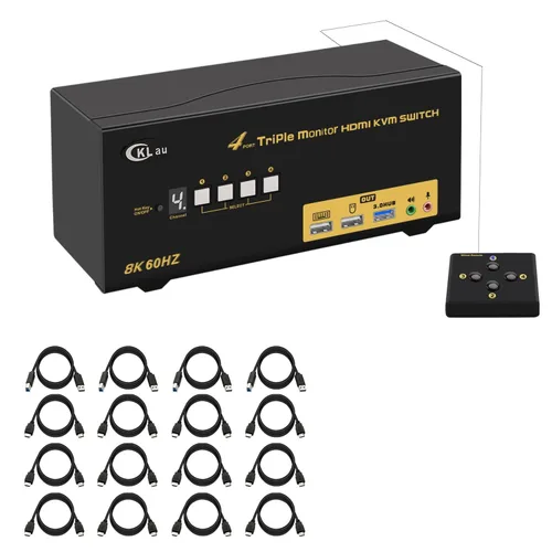 Miniatura 12 de Conmutador HDMI KVM de 2 puertos Triple Monitor 8K@60Hz, 4K @144Hz para 3 Monitores 2 Computadoras Compartir Teclado y Ratón Soporte Emulación EDID