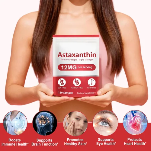 Miniatura 5 de Suplementos de astaxantina, astaxantina 12 mg, 120 cápsulas blandas antioxidante Astaxantina Suplemento para la salud ocular, piel, articulaciones e