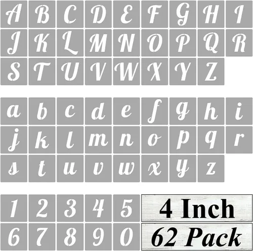 Miniatura 10 de Plantillas de letras del alfabeto de 3 pulgadas para pintar, paquete de 62 plantillas de letras y números para pintar sobre madera, plantillas