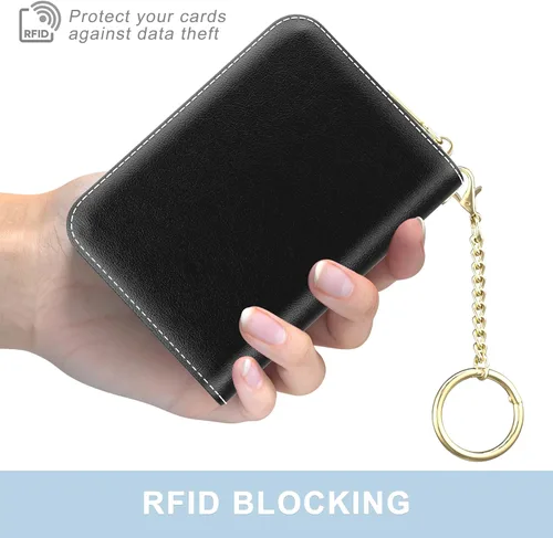 Miniatura 4 de Aiawoxc - Tarjetero para Tarjetas de Crédito para Mujer, Pequeño Organizador de Tarjetas de Negocios de Cuero Delgado con RFID, Cremallera