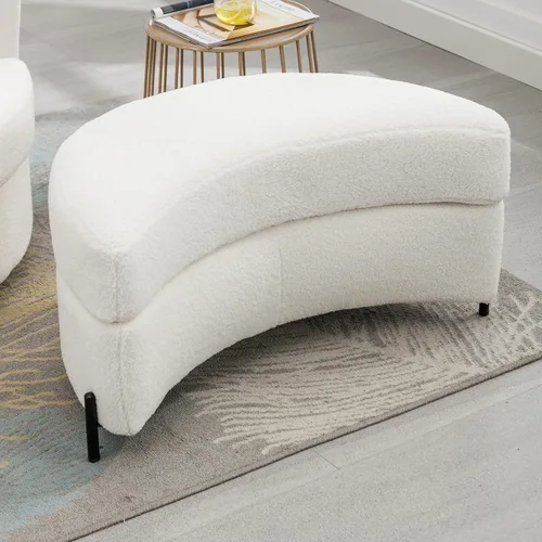 Miniatura 6 de HomSof Banco de almacenamiento tapizado Sherpa de 32.7 pulgadas de ancho, media luna creciente, otomano grande con bandeja que sirve como mesa