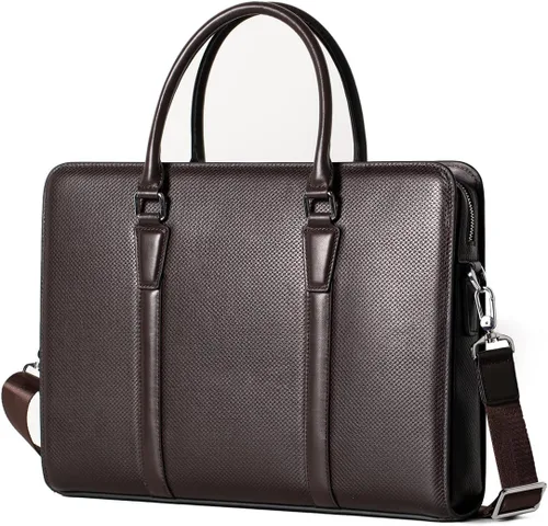 Miniatura 8 de Maletines de cuero genuino de 14 pulgadas para hombres bolsa de ordenador portátil con cerradura bolsa de mensajero de negocios
