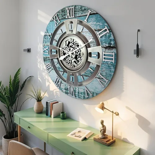 Miniatura 5 de ImprovingLife The Gears Reloj de pared con engranajes móviles reales línea Inglaterra (Verde Aguamarina, 24 pulgadas (60 cm))