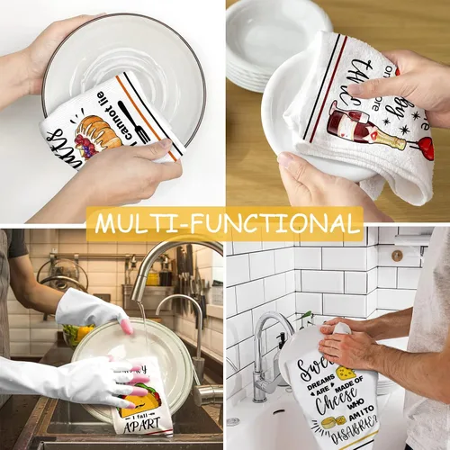 Miniatura 6 de Toallas de Cocina Divertidas y Paños de Cocina, Juegos de 4 Toallas de Cocina con Dichos de Queso Bundts, Toalla de Té Absorbente de Secado