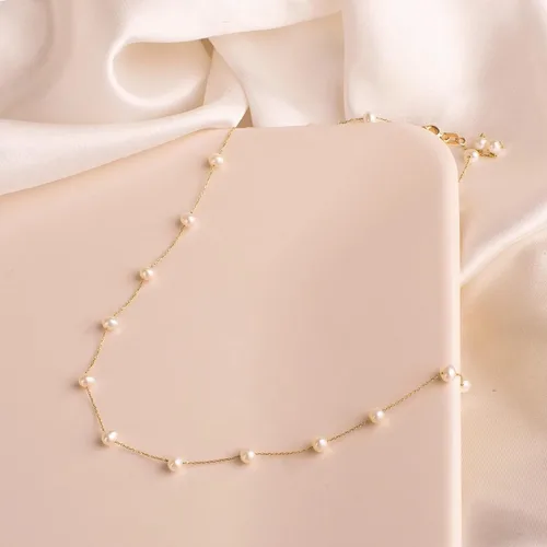 Miniatura 6 de Delicado collar de perlas chapado en oro de 14 quilates, bonito collar de perlas individuales elegante gargantilla de perlas pequeñas delicadas