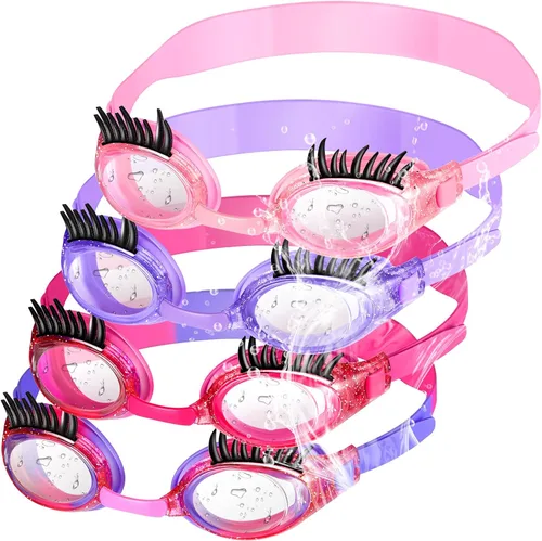 Miniatura 13 de Konohan Gafas de natación para niños, pestañas para niñas, divertidas gafas de natación sin fugas, antivaho y UV para extensiones de pestañas