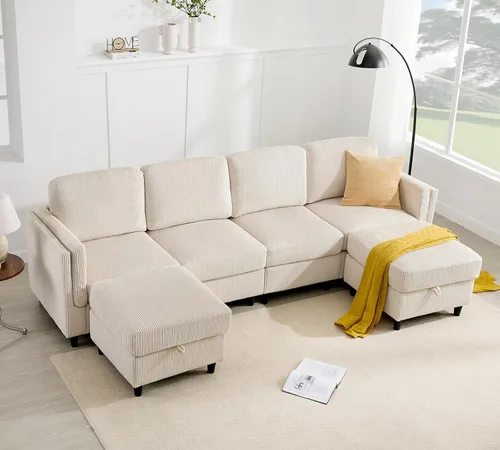 Miniatura 20 de KKL Sofá modular de 84 pulgadas, sofás de 3 plazas para sala de estar con almacenamiento, sofá modular de asiento profundo seccional, funda