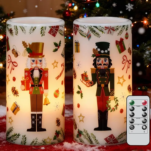 Miniatura 9 de Velas de Navidad sin llama con forma de cascanueces con control remoto, velas LED en soporte de cera real, velas con batería para decoración