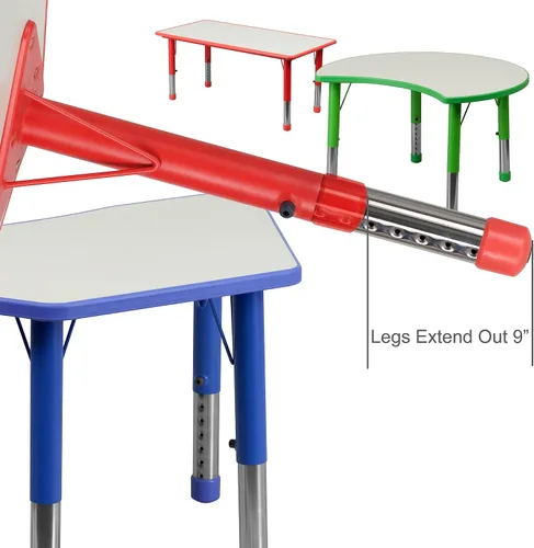 Miniatura 6 de EMMA + OLIVER Mesa de actividades ajustable para niños para uso doméstico, mesa de aula de altura ajustable para niños, 23.625 pulgadas de ancho x