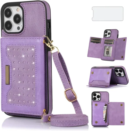 Asuwish Funda de teléfono para iPhone 13 Pro Max 2021 de 6.7 pulgadas, funda tipo cartera con protector de pantalla y ranura para tarjetero, celda