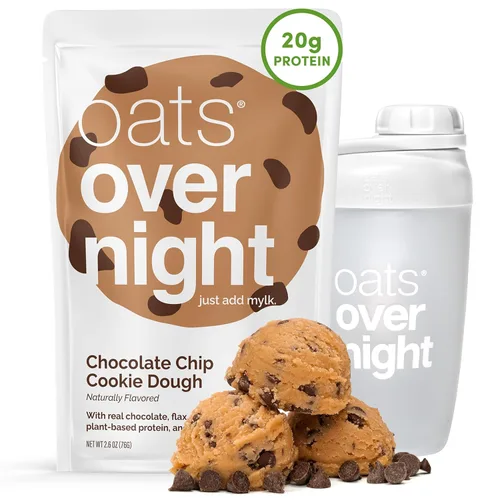 Oats Overnight - Chocolate Chip Cookie Dough - Batido de desayuno alto en fibra, vegano, con 20 g de proteína, sin gluten, sin OGM (2.6 oz por