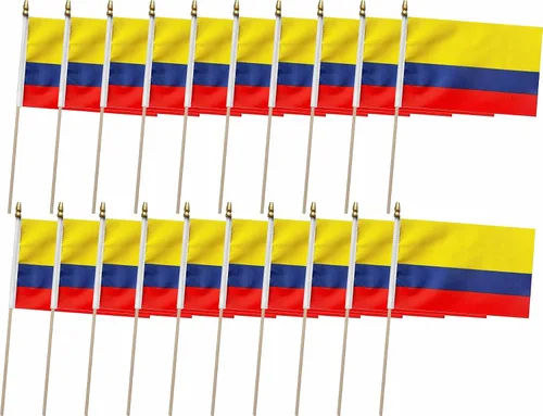 Paquete de 20 banderas colombianas pequeñas de mano para decoración (5 x 8 pulgadas), esenciales para fiestas y celebraciones