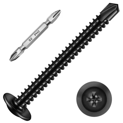 Miniatura 8 de Mywish 200 tornillos autorroscantes negros #10 × 1 pulgada para metal, 410 tornillos de metal negro de óxido de tornillo de acero inoxidable