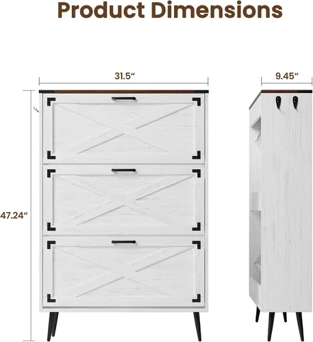 Miniatura 2 de Organizador de Zapatos Gabinete Estrecho con 3 Cajones Abatibles Gabinete Estante de Zapatos Oculto Delgado Independiente Gabinete de Almacenamiento