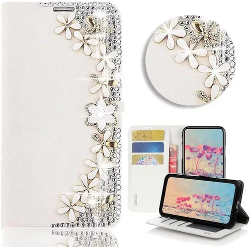 Miniatura 8 de Bling Wallet - Funda de piel compatible con Google Pixel 6a, elegante, 3D, hecha a mano, diseño floral, diseño floral, con correa para el cuello