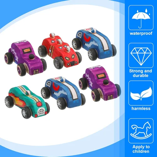 Miniatura 3 de Sumind 12 piezas de madera DIY coche juguetes de madera sin terminar coches de carreras pintables juguetes de madera DIY manualidades kit