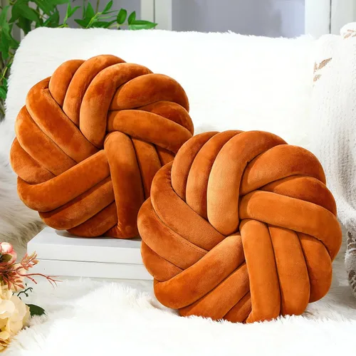 Miniatura 12 de Fumete 2 Piezas Almohadas de Nudo Redondas de 14 Pulgadas, Almohada de Bola de Nudo de Felpa Suave Decorativa Hecha a Mano, Cojín Decorativo Moderno