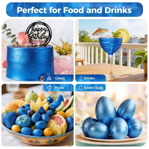 Miniatura 3 de CRPTHE Polvo de Polvo de Lustre Azul Comestible 5g, Purpurina Comestible para Bebidas, Polvo de Purpurina de Grado Alimenticio para Cócteles