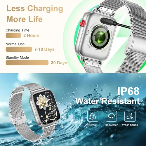 Miniatura 6 de Reloj inteligente para mujer (respuesta/hacer llamadas), pantalla táctil HD de 1.85 pulgadas con 4 bandas, más de 120 modos deportivos, impermeable