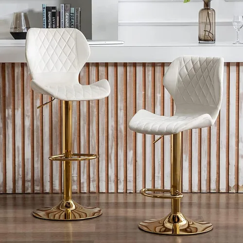Miniatura 11 de Juego de 4 taburetes de bar color beige, sillas giratorias de altura de mostrador con respaldo de terciopelo, taburetes de isla de cocina para bar