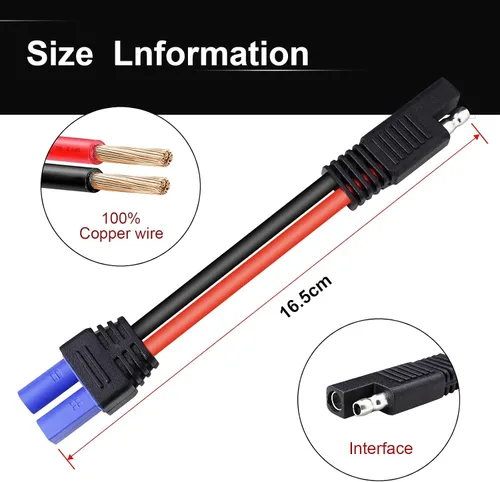 Miniatura 3 de Cable conector EC5 hembra a SAE, cable adaptador de alimentación automotriz para fuente de alimentación de baterías de panel solar de motor