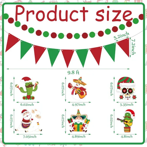 Miniatura 2 de Hollowfly 5 piezas de pancarta de Feliz Navidad, decoraciones mexicanas de Navidad en rojo, verde, pancarta de Navidad española, banderines de Feliz