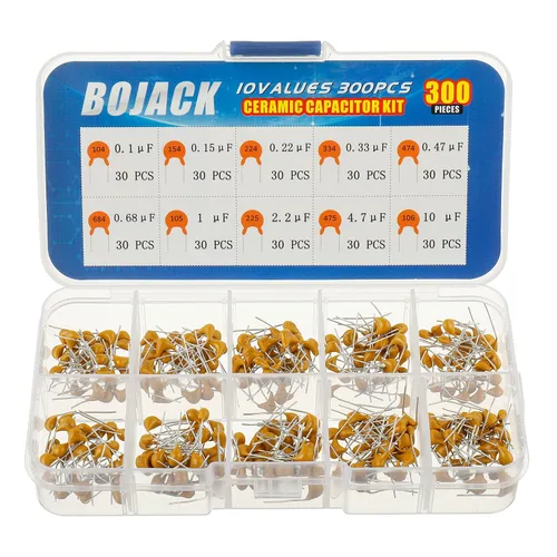 BOJACK 10 valores 300 piezas de condensador de cerámica 0.1 0.15 0.22 0.33 0.47 0.68 1 2.2 4.7 10 uF Kit surtido de condensadores de cerámica