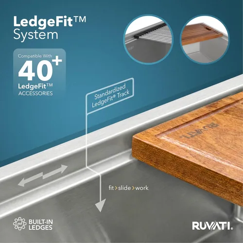 Miniatura 5 de Ruvati - RVH8570 - Fregadero de cocina calibre 16 de 27 in con estación de trabajo, drenaje desplazado y superficie inferior inclinada
