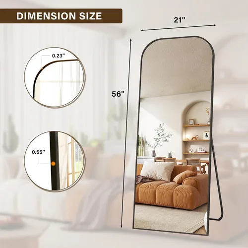Miniatura 4 de Espejo de cuerpo entero de 56 x 21 pulgadas - Espejo grande de pie y montable en pared con marco de aluminio resistente, diseño de parte superior