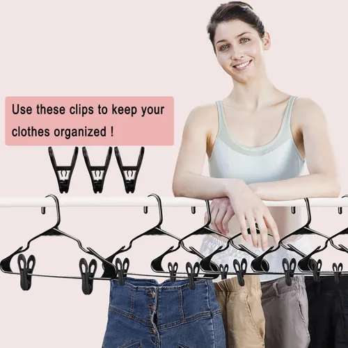 Miniatura 5 de TOFIIGREM Clips de colgador negros 30 PIEZAS, clips de perchas de plástico perfectos para perchas de terciopelo de plástico, pines para ropa