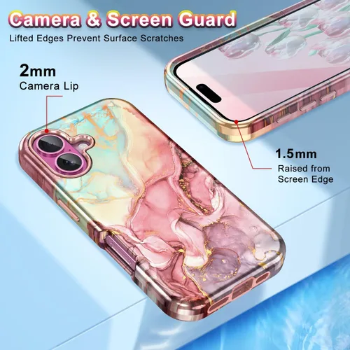 Miniatura 4 de Btscase Funda para iPhone 16 (2024), [probada en caídas de grado militar] Diseño de patrón de mármol delgado, resistente, a prueba de golpes