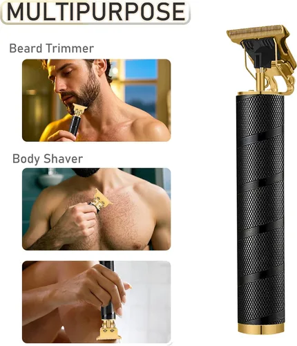 Miniatura 6 de Cortadora de pelo inalámbrica, recortadora de barba para hombres, kit de aseo recargable con hoja en T con bolsa de maquillaje para el hogar