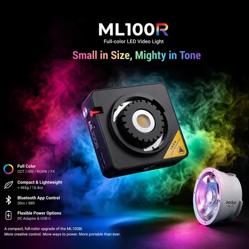 Miniatura 8 de Godox Luz de video LED RGB ML100R 110W, con reflector intercambiable de 15°/1800-10000K CCT/14 efectos FX cinematográficos/múltiples opciones