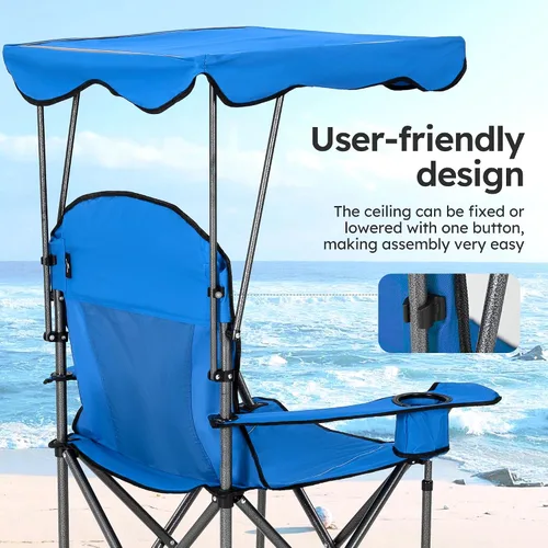 Miniatura 9 de ALPHA CAMP Silla de campamento con toldo resistente, capacidad de 350 libras, silla plegable de gran tamaño con parasol ajustable, silla portátil