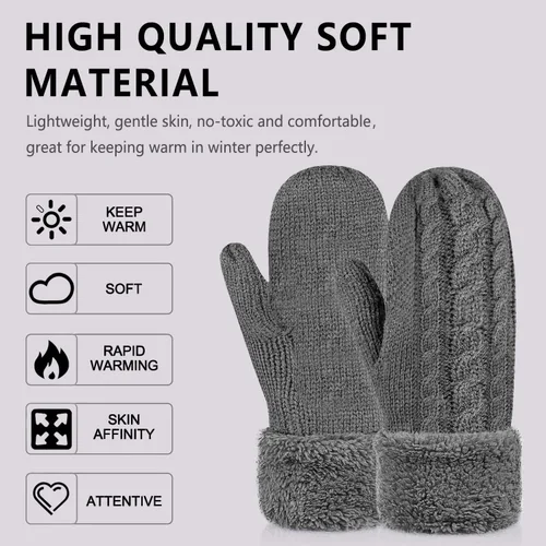 Miniatura 3 de Guantes de invierno para mujer, guantes de forro cálido, guantes gruesos de lana, guantes gruesos, accesorios para invierno y clima frío