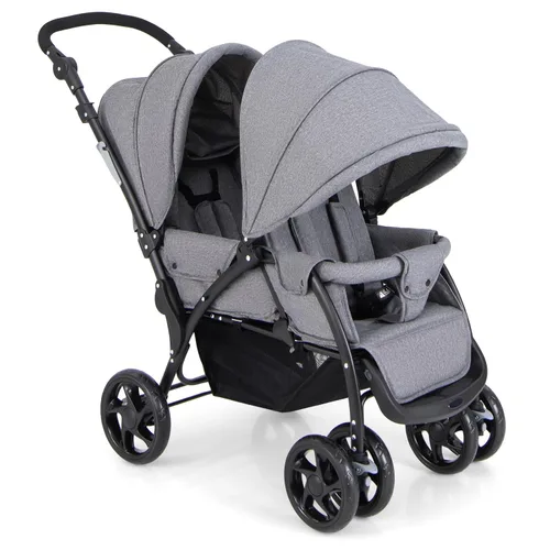 HONEY JOY Cochecito Doble, Plegable Ligero para Bebés Gemelos con Asientos en Tándem, Arnés de 5 Puntos, Asiento Reclinable, Cesta de Gris