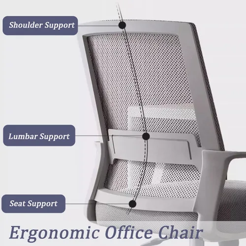 Miniatura 4 de Silla de escritorio de oficina para computadora, silla ergonómica de malla para juegos, silla de respaldo medio con cómodo soporte lumbar, altura