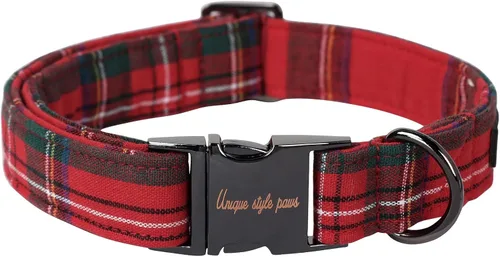 Miniatura 16 de Collar de perro de Navidad de Unique Style Paws con hebilla de plástico y colgante, a cuadros rojo y negro, collares de algodón para cachorros