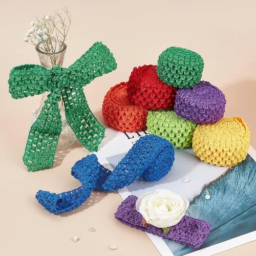 Miniatura 5 de BENECREAT Diadema elástica de ganchillo de 15 yardas de 1.5 pulgadas de ancho, 7 cintas de colores mixtos, ribete elástico de ganchillo